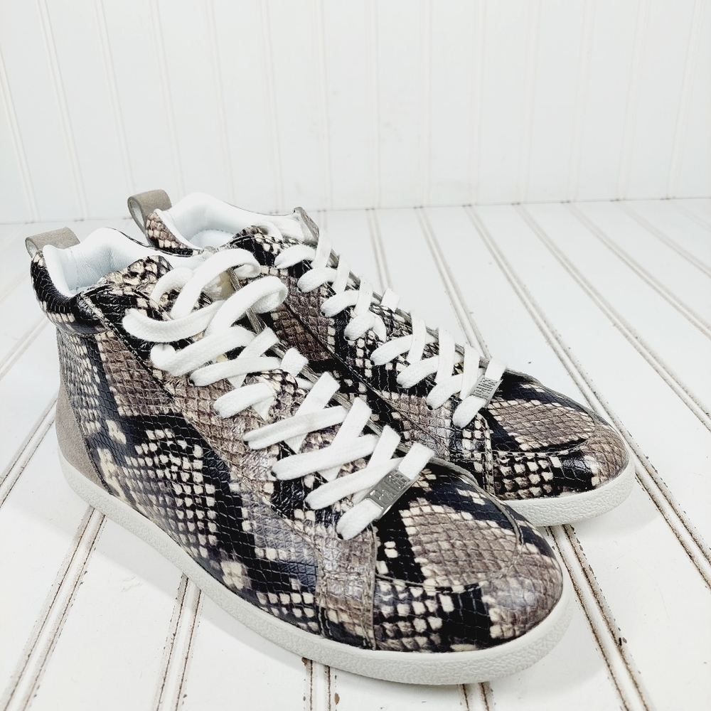NEW PAIGE Annie Snake Embossed Mid Top In Black/ White Multi Sneakers M512 - Picture 4 of 12